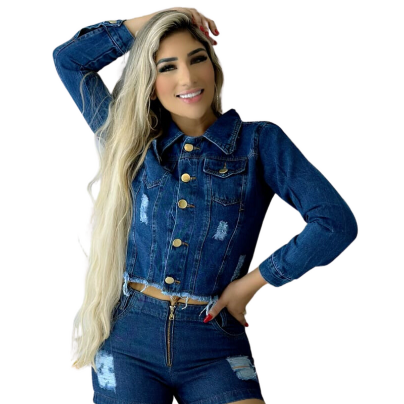 Jaqueta Feminina Jeans Destroyed